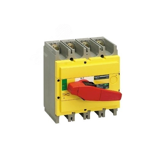 Выключатель-разъединитель INS630 4п красная рукоятка/желтая панель