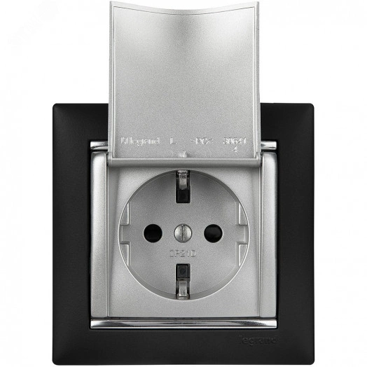 VALENA Розетка с заземлением без шторок с крышкой алюминий