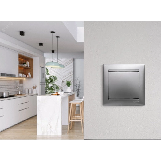 Выключатель одноклавишный, в рамку, алюминий