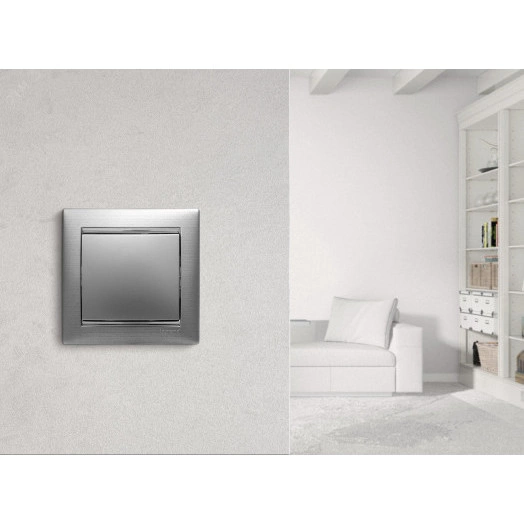 Выключатель одноклавишный, в рамку, алюминий