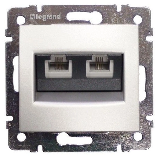 VALENA Розетка телефонная RJ11х2 алюминий