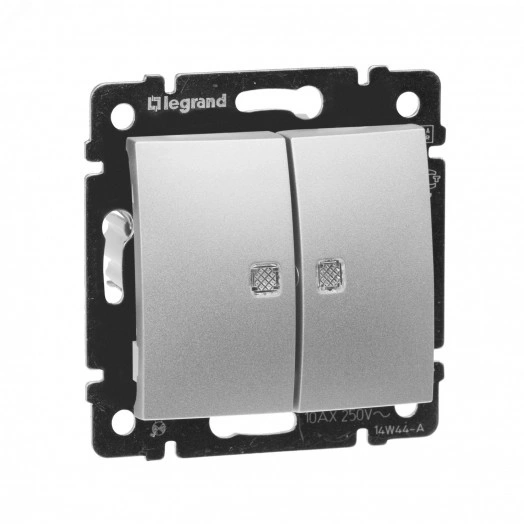 VALENA Выключатель двухклавишный с подсветкой в рамку алюминий