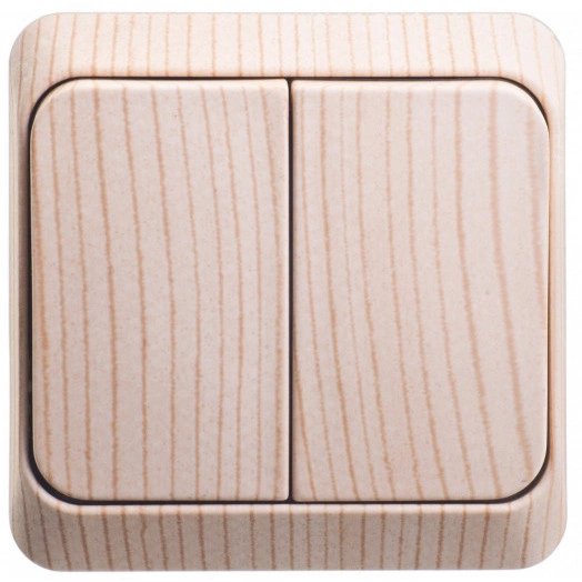 ЭТЮД Выключатель двухклавишный наружный с подсветкой Сосна