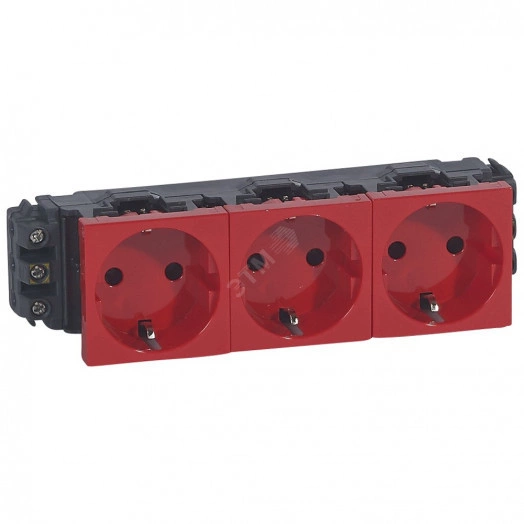 Mosaic-New Розетка тройная с заземлением красная