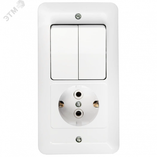 Беларусь Блок скрытый: выключатель двухклавишный + розетка 2К+З Паритет