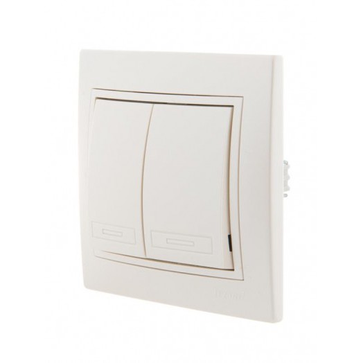 Выключатель 2-кл. СП Mira 10А IP20 со вставкой жемчуж./бел. перламутр. LEZARD 701-3030-101