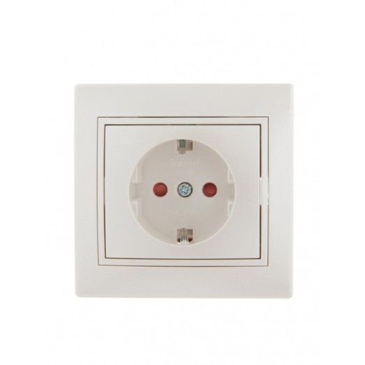 Розетка 1-м СП Mira 16А IP20 с заземл. защ. шторки со вставкой керамика жемчуж./бел. перламутр. LEZARD 701-3030-124