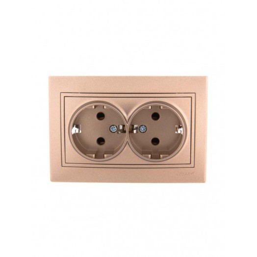 Розетка 2-м СП Mira 16А IP20 с заземл. со вставкой керамика свет. корич. перламутр. LEZARD 701-3131-127