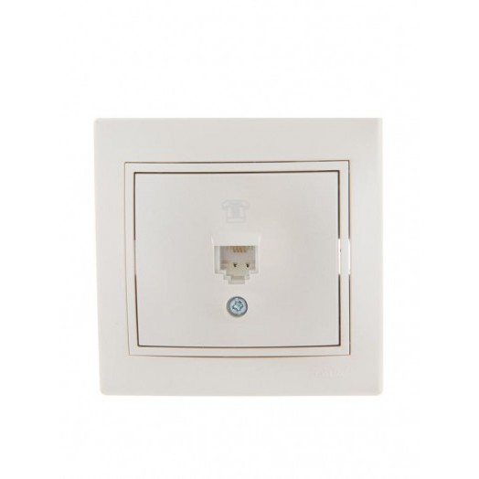 Розетка телефонная 1-м СП Mira RJ11 16А IP20 евро стандарт со вставкой жемчуж./бел. перламутр. LEZARD 701-3030-137