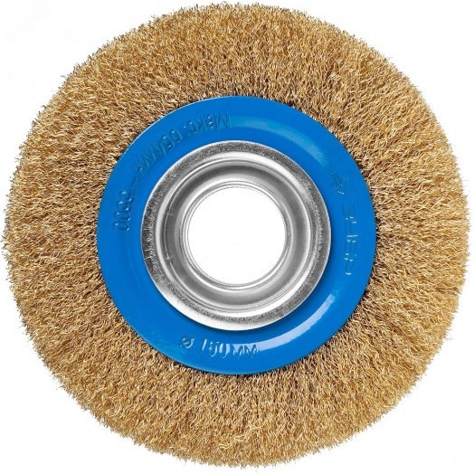 Щетка дисковая для точильно-шлифовального станка, витая стальная латунирован проволока 0,3мм, 150х32мм ''Профессионал''.