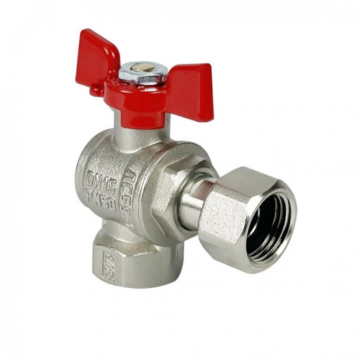 Кран шаровой PREMIUM для воды 11Б27фт1М латунный никелированный угловой с накидной гайкой 1/2' ВР-ВР бабочка