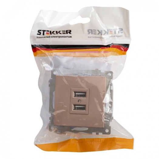 Розетка 2-местная USB (механизм), 250В, 2,4А, серия Катрин, шампань