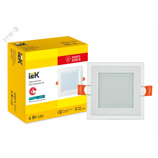 Светильник светодиодный встраиваемый ДВО 1623 со стеклом квадрат 6Вт 4000К IP20