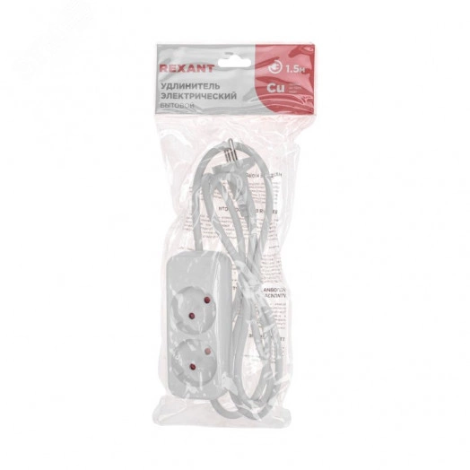 Удлинитель STANDARD 2 гнезда, 1,5 м, 2х1,0 мм2, б/з, белый