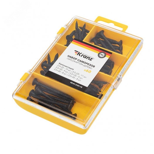 Набор саморезов по дереву (60 шт) KRANZ