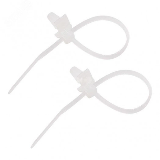 хомут-стяжкa нейлоновая с крепежным пистоном 190x4,8 мм, д3,2 мм, белая, (1уп - 100шт), REXANT