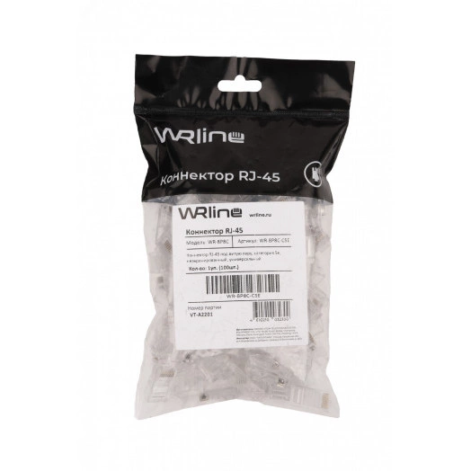 Коннектор RJ-45 под витую пару категория 5e неэкранированный универсальный (100 шт в упак.) WRline