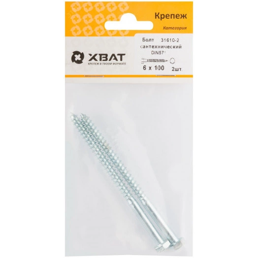 Шуруп DIN571 6х100 сантехнический, шестигранная головка (2шт)
