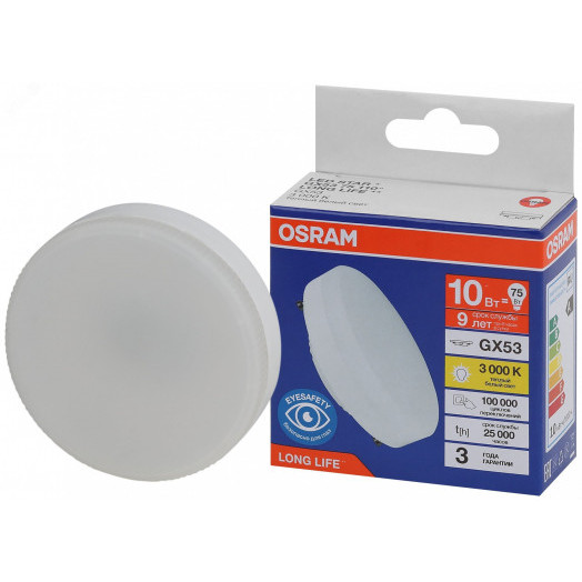 Лампа светодиодная LED 10Вт GX53 3000К 800Лм спот 220В (замена 75Вт) OSRAM