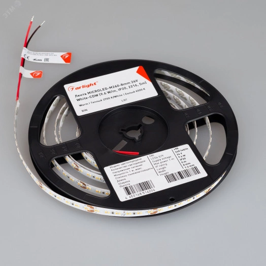Лента LED MICROLED-M240-8mm 24V White-CDW (9.6 W/m, IP20, 2216, 5m) (ARL, Открытый)
