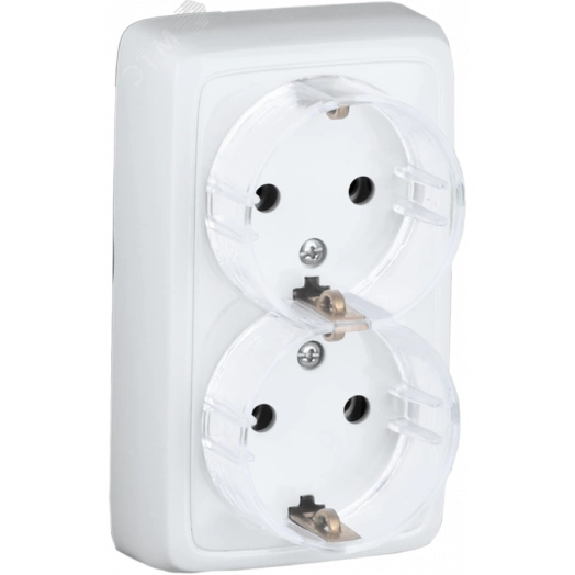 Розетка двойная наружная с заземлением с изоляционной пластиной белая (стакан)