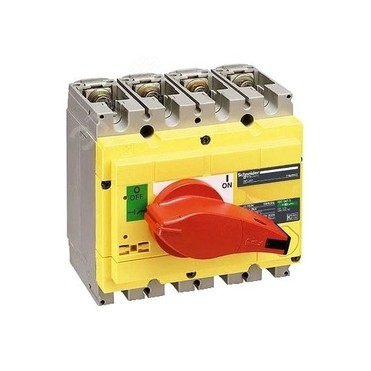 Выключатель-разъединитель INS250 200a 4п красная рукоятка/желтая панель