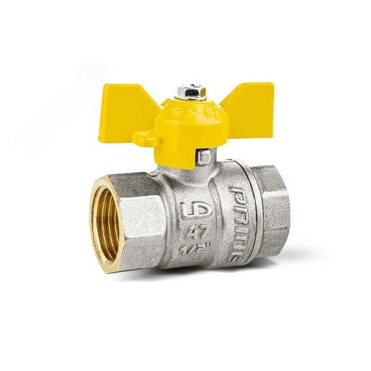 Кран шаровый латунный никелированный 11б27п Ду32 Ру25 (1 1/4') ВР/ВР бабочка GAS