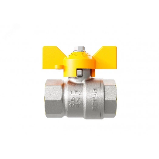 Кран шаровый латунный никелированный 11б27п Ду32 Ру25 (1 1/4') ВР/ВР бабочка GAS