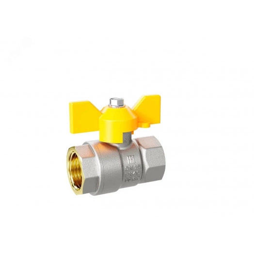 Кран шаровый латунный никелированный 11б27п Ду32 Ру25 (1 1/4') ВР/ВР бабочка GAS