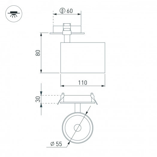 Светильник LGD-LUMOS-R55-9W Warm3000 (BK, 25 deg, 230V) (, IP20 Металл, 3 года)