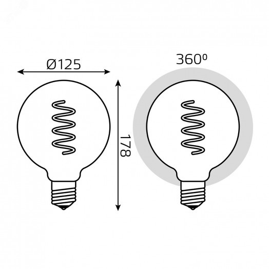 Лампа светодиодная филаментная LED 5 Вт 190 лм 1800К AC185-265В E27 шар G125 теплая розовая колба Black Filament Gauss