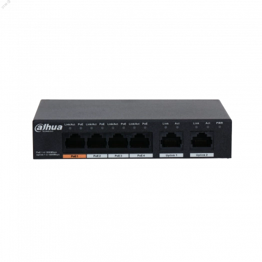 Коммутатор неуправляемый, PoE, 6 портов 1000 Мб/с RJ45, 60 Вт