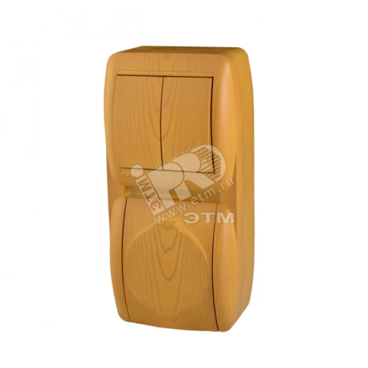 Ната Выключатель х2 +розетка с заземлением с кр ышкой ольха вертикальный