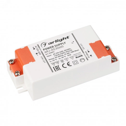Блок питания ARJ-KE30600 (18W, 600mA, PFC) (ARL, IP20 Пластик, 5 лет)