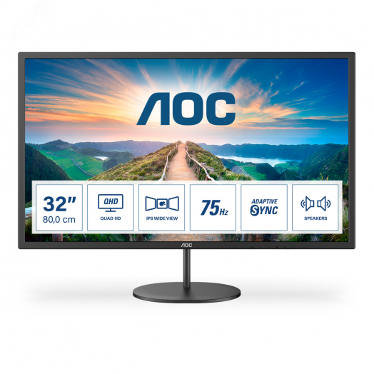 Монитор для компьютера 31.5'' IPS, 2560х1440, 250 КМ/м2, 1200:1, 4мс, HDMI, DP, Speakers