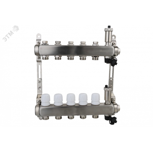 Коллекторная группа с настроечными и регулировочными клапанами, автоматическими воздухоотводчиками дренажными клапанами нержавеющей стали 1' 5 х 3/4'