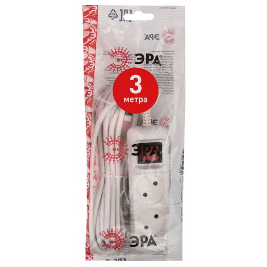 Удлинитель электрический U-2s-3m-2x1 без заземления c выключателем 2 розетки 3м ПВС 2x1мм2 10А