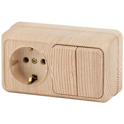 Блок розетка с выключателем Intro Quadro 2-702-11 двойным горизонтальный 10(16)А-250В, IP20, ОУ, сосна