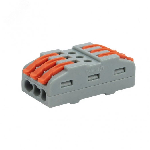 Клемма СМК 222-423 проходная 3 полюса (0,08-4 кв мм), серая (5 шт./уп.), REXANT