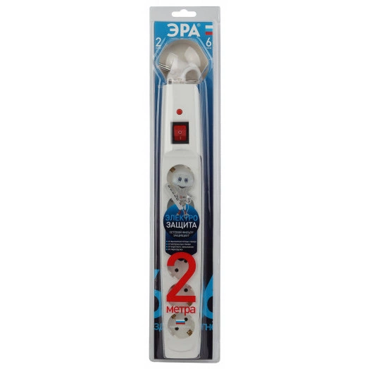 Сетевой фильтр SFX-6es-2m-W с надежной защитой с заземлением с выключателем 6 розеток 2м 10А белый