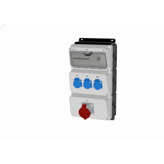 Комбинация розеток , Вход М40, клеммы, УЗО 4P/63A/30mA, 1xCEE32A5p, 3xSchuko16A, IP44.