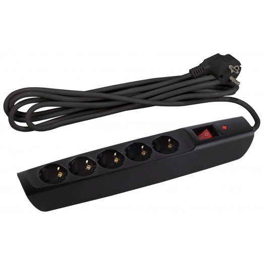 Сетевой фильтр SFX-5es-4m-B с надежной защитой с заземлением с выключателем 5 розеток 4м 10А черный