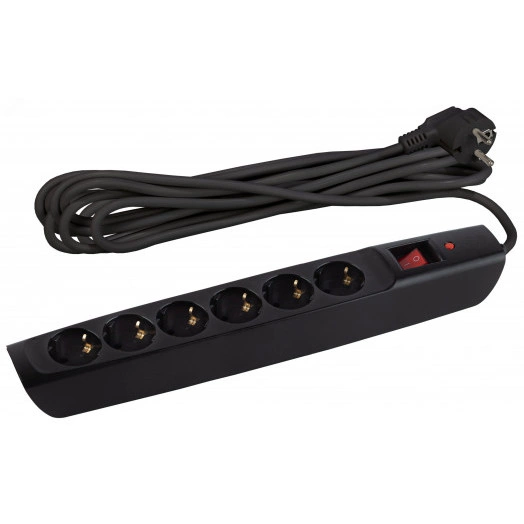 Сетевой фильтр SFX-6es-4m-B с надежной защитой с заземлением с выключателем 6 розеток 4м 10А черный