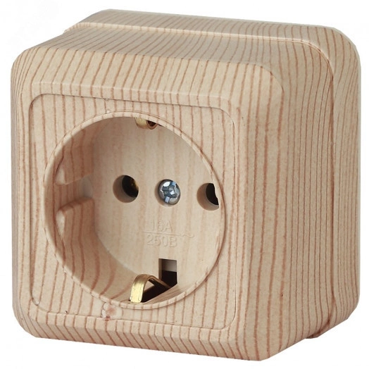 Розетка Intro Quadro 2-202-11 с заземлением 2P+E Schuko, 16А-250В, IP20, ОУ, сосна