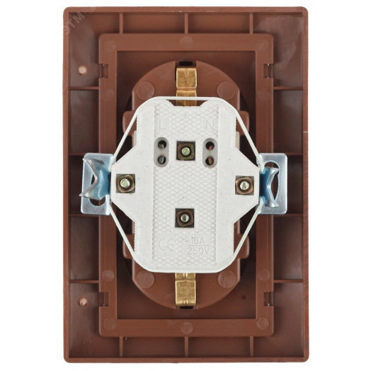 Розетка Intro Plano 1-205-10 с заземлением двойная 2X2P+E Schuko, 16А-250В, IP20, СУ, венге