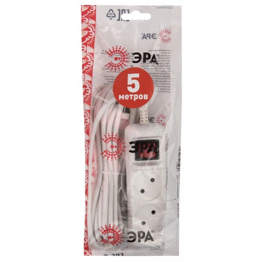 Удлинитель электрический U-2s-5m-2x1 без заземления c выключателем 2 розетки 5м ПВС 2x1мм2 10А