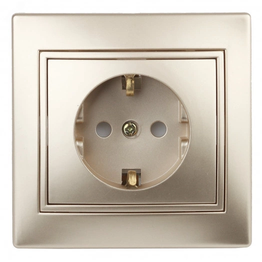 Розетка Intro Plano 1-206-04 с заземлением 2P+E Schuko со шторками, 16А-250В, IP20, СУ, шампань