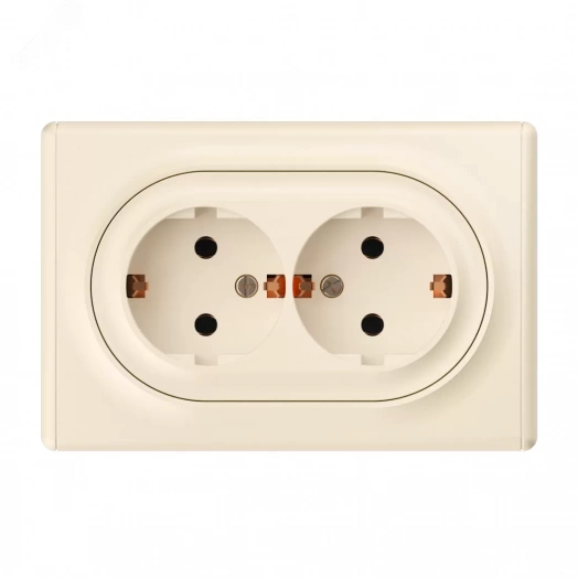 Розетка двойная, в сборе, с заземлением винтовые  онтакты, цвет бежевый (серия Florence)