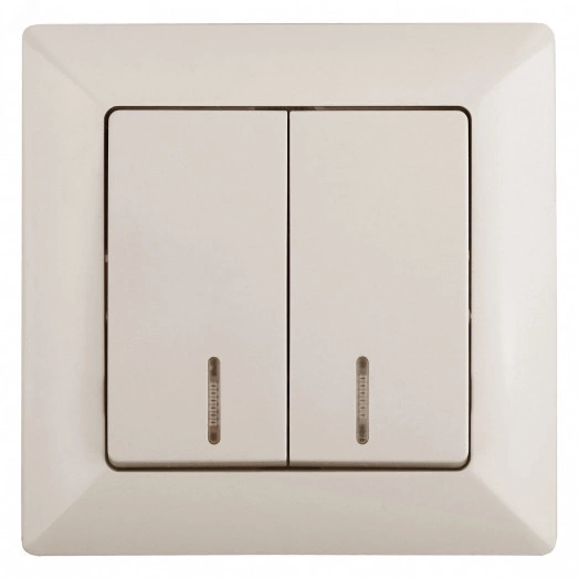 Выключатель Intro Solo 4-105-02 двухклавишный с подсветкой, 10А-250В, IP20, СУ, слоновая кость