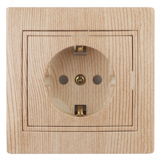 Розетка Intro Plano 1-206-11 с заземлением 2P+E Schuko со шторками, 16А-250В, IP20, СУ, сосна